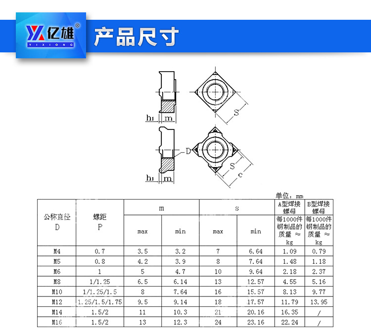 四角螺母 m3m4m6m16四方焊接螺母 厂家批发点焊螺母
