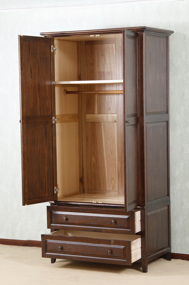 美式乡村整体衣柜 两门实木衣柜 复古衣橱 儿童收纳衣柜家具定制