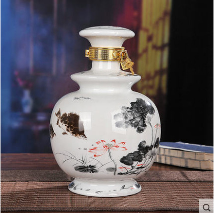 景德镇5斤装陶瓷酒瓶酒坛 五斤装手绘荷花