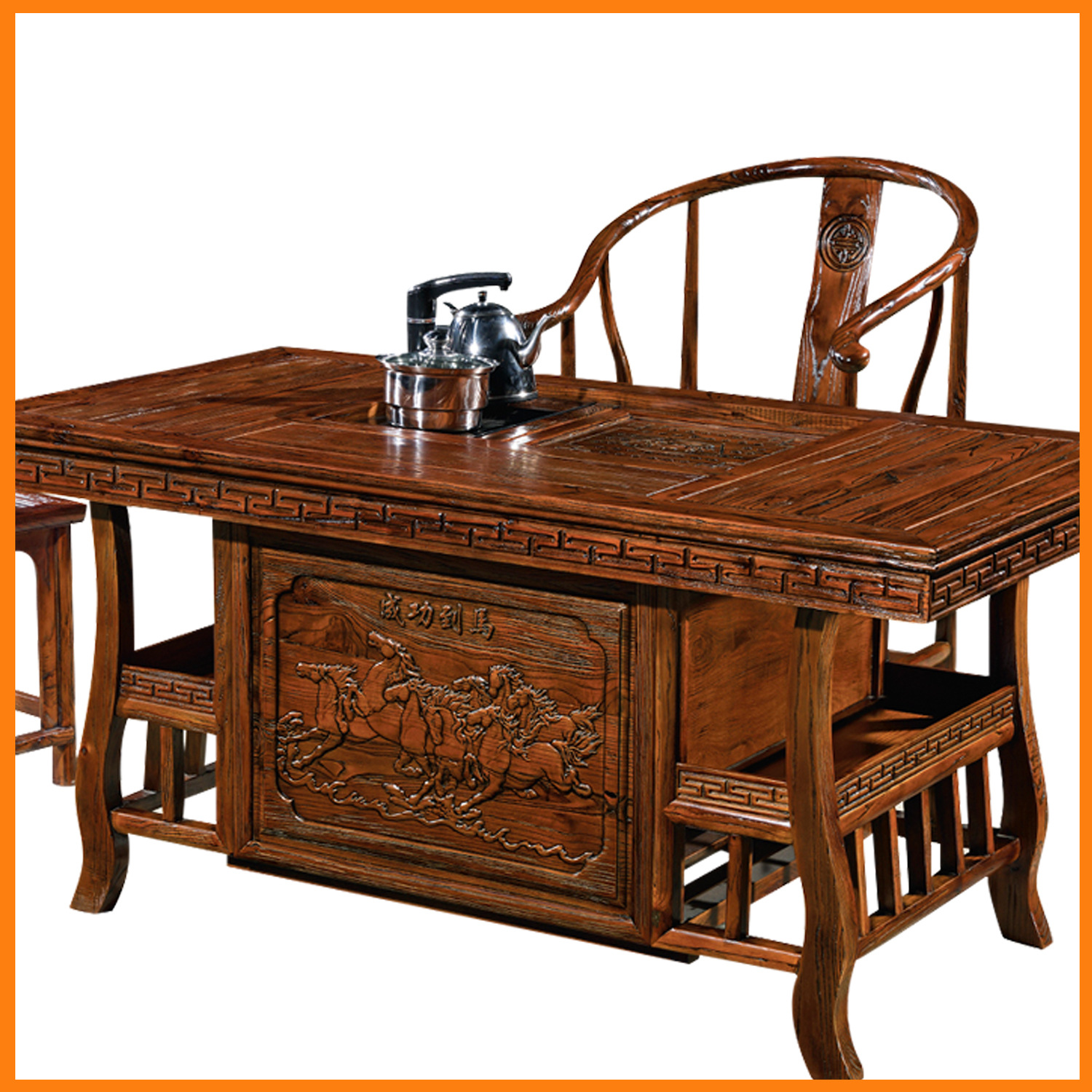 厂家直销 茶桌椅组合 实木仿古榆木宝鼎 茶台 - 家具批发网