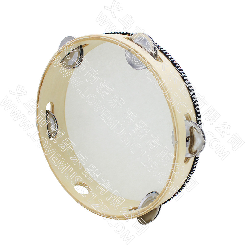 奥尔夫乐器 8寸手摇铃鼓 黑边手摇铃鼓木色 宝宝早教益智开发乐器