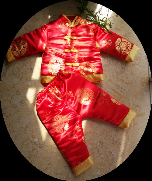 秋冬季新款 儿童唐装手工棉花 凤尾宝宝保暖套装 女童加厚新年装