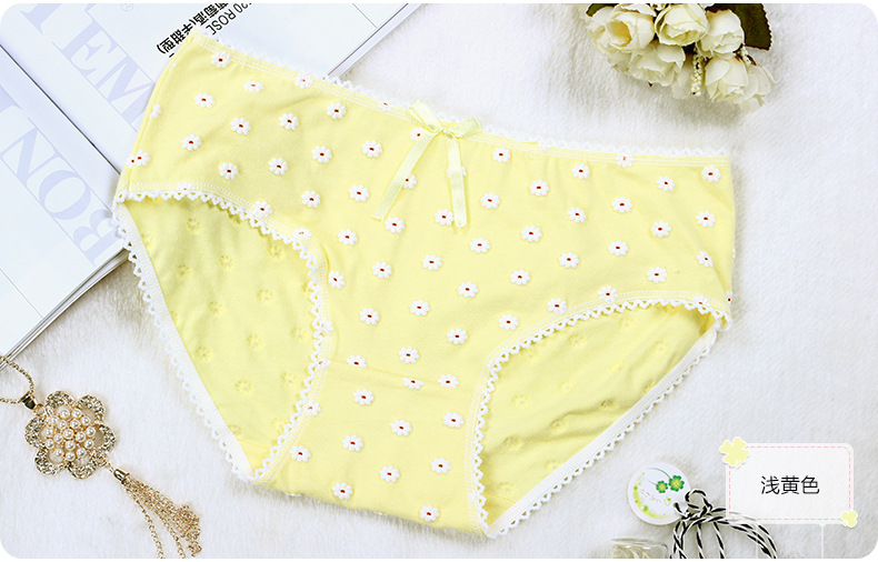 内裤批发 女士纯棉内裤糖果色花边印花小雏菊中腰透气内裤女m8023