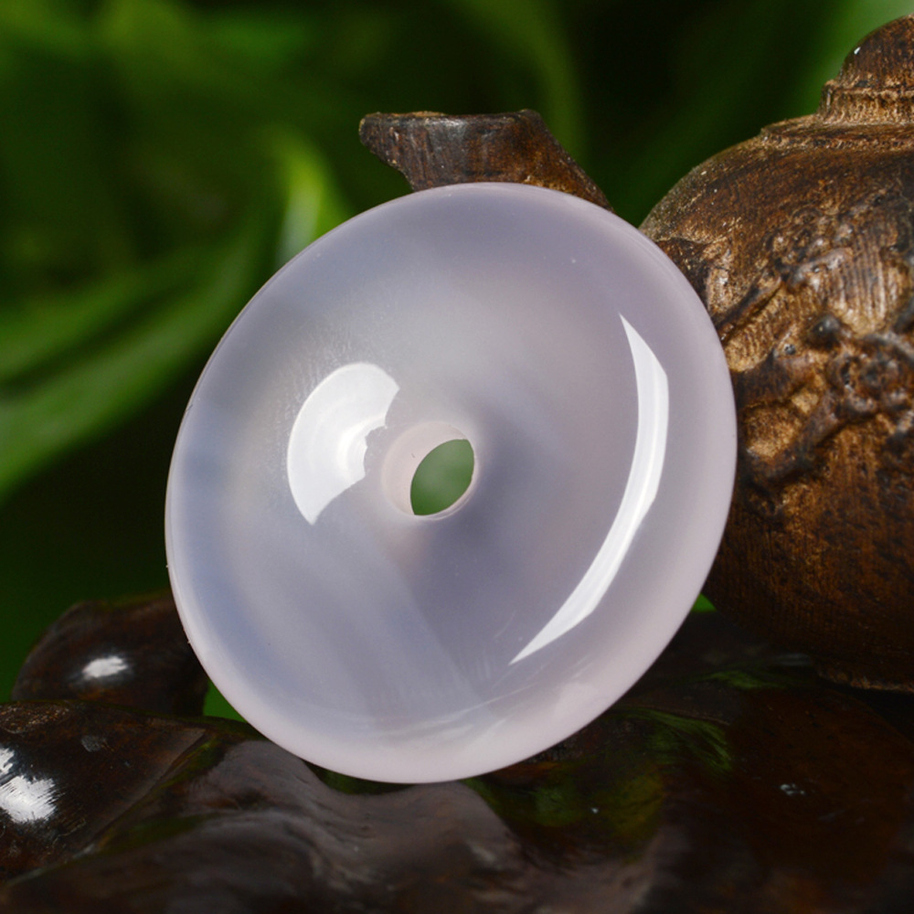 直播礼品白玛瑙平安扣冰白玉髓30mm平安扣挂件绳子天然玉石偶发