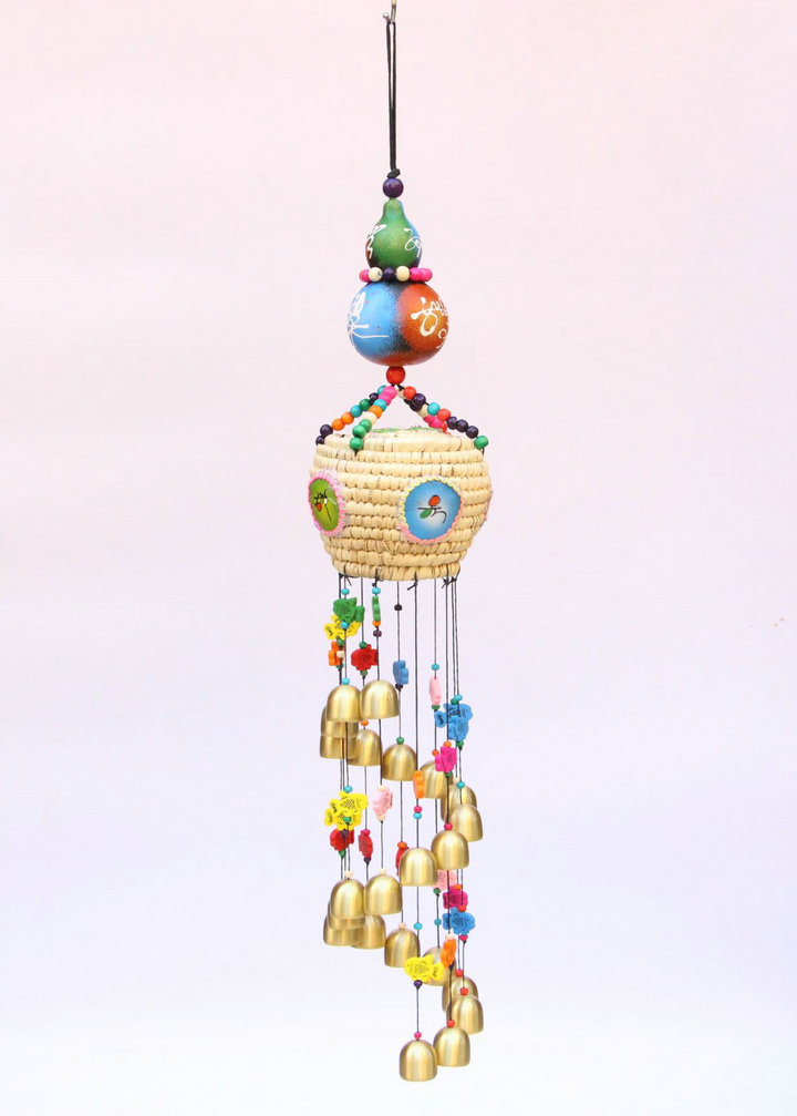 风铃民间手编 葫芦草箩龙铜铃工艺品挂件 东巴风铃 家居饰品-阿里巴巴