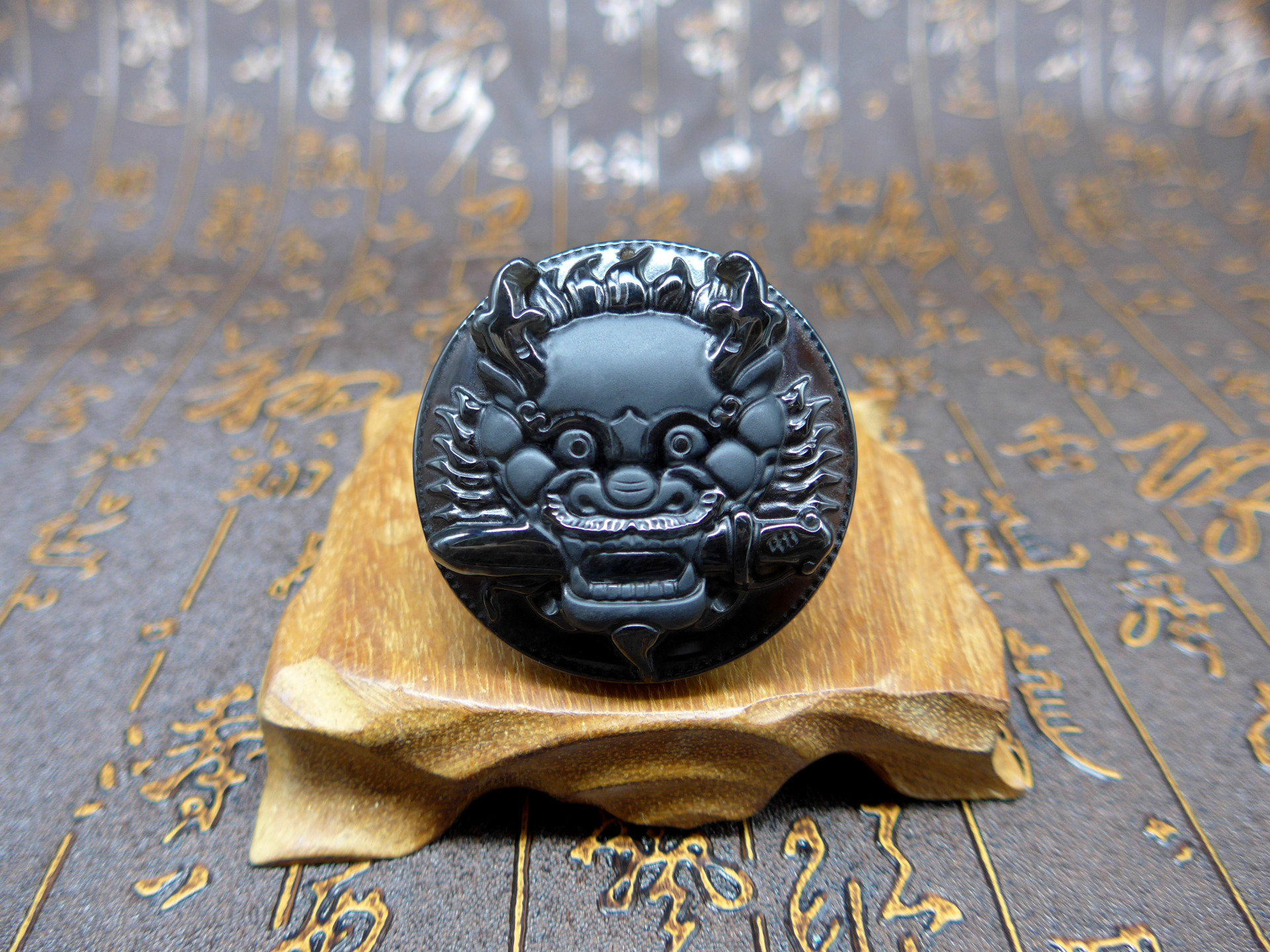 大唐黑曜㊣老坑冰种黑曜石【瑞狮咬剑】镇宅化煞趋吉避凶能量吊.