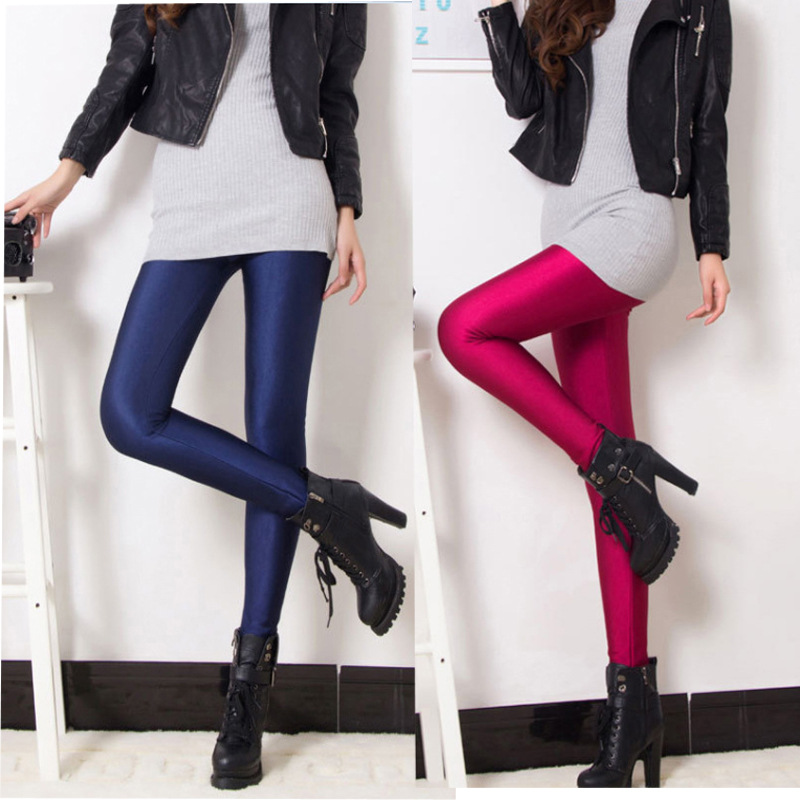 秋冬加绒加厚超柔彩色光泽裤女外穿大码紧身打底裤保暖一体长裤子