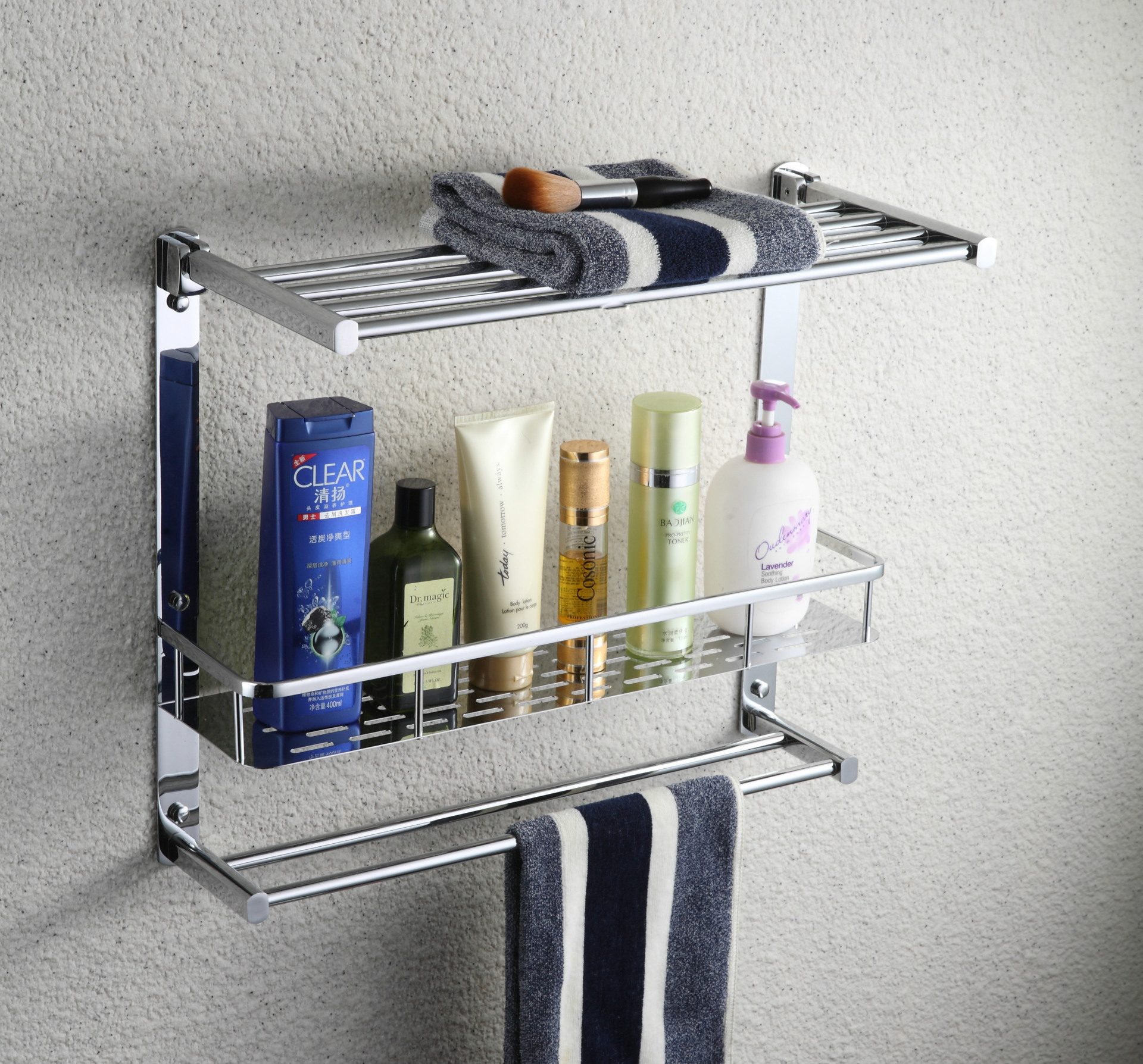 全铜镀铬浴室五金挂件双杆毛巾架 多功能浴巾架 工程毛巾架高档