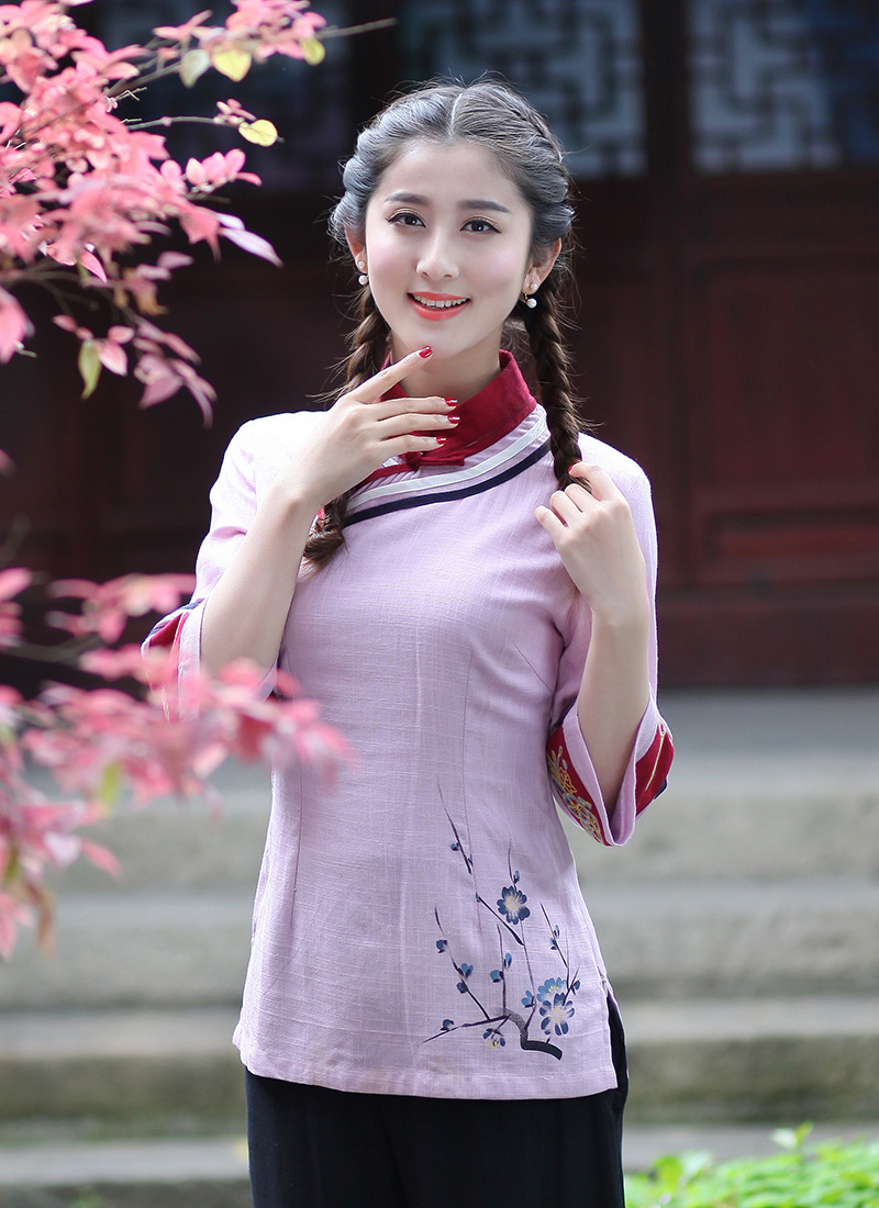 民国女装 旗袍上衣2017春夏季新文艺中式t恤中袖唐装女民国