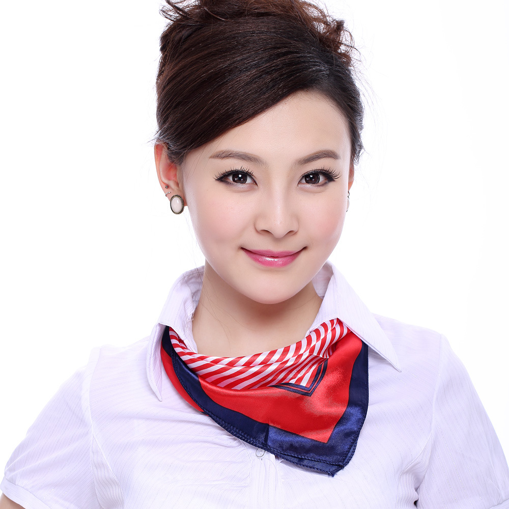 职业装必备丝巾空姐缎面色丁小方巾送礼必备印花围巾酒店丝巾