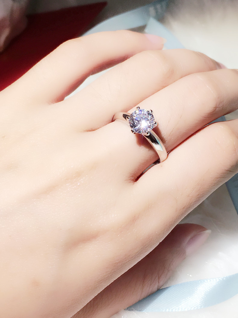 金镏金珠宝 经典纯银六爪戒指 925国标纯银sona钻 婚.