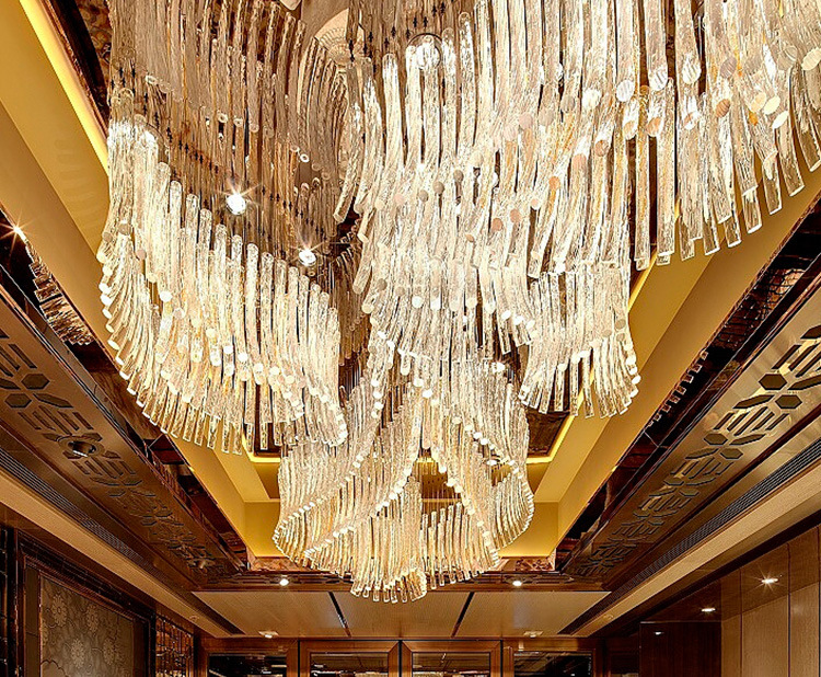 酒店大堂艺术灯宴会厅玻璃吊灯大型非标工程灯专业厂家定制