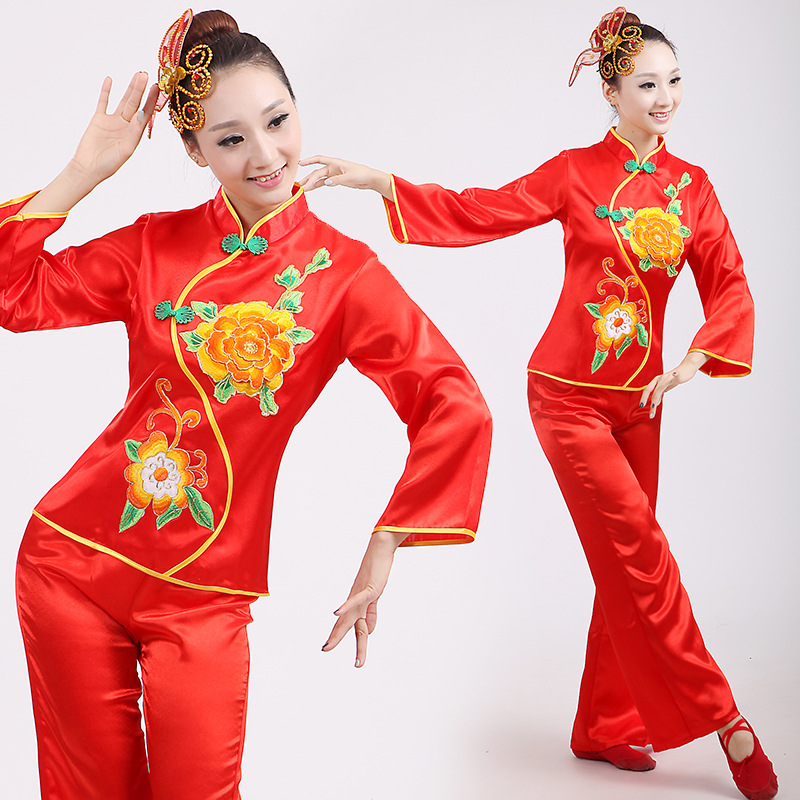 长袖双花新款东北秧歌服女装民族舞蹈演出腰鼓服装广场舞服装直销