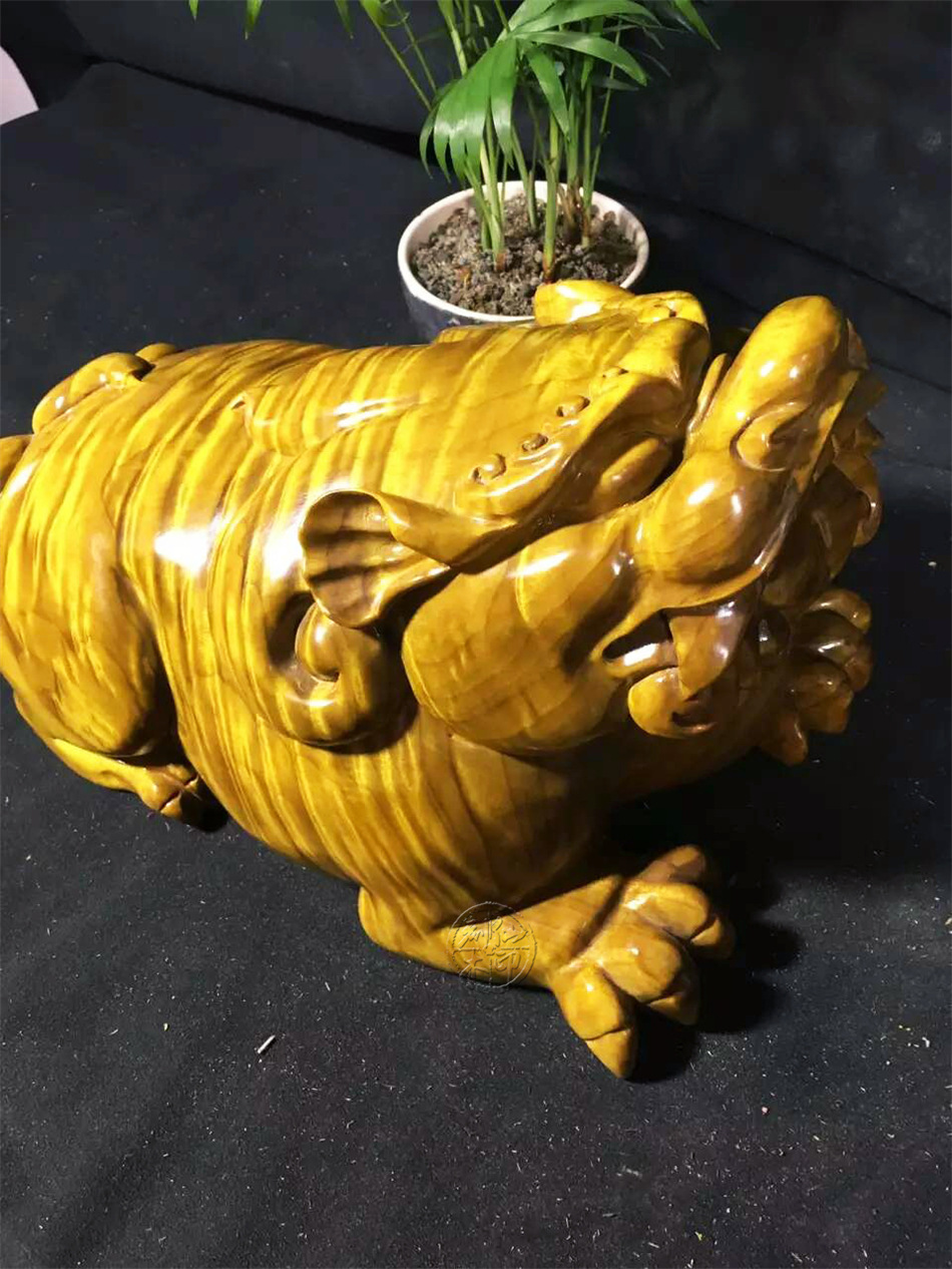 金丝楠小叶桢楠木根雕貔貅金丝楠貔貅满水波纹木雕雕件工艺品摆件
