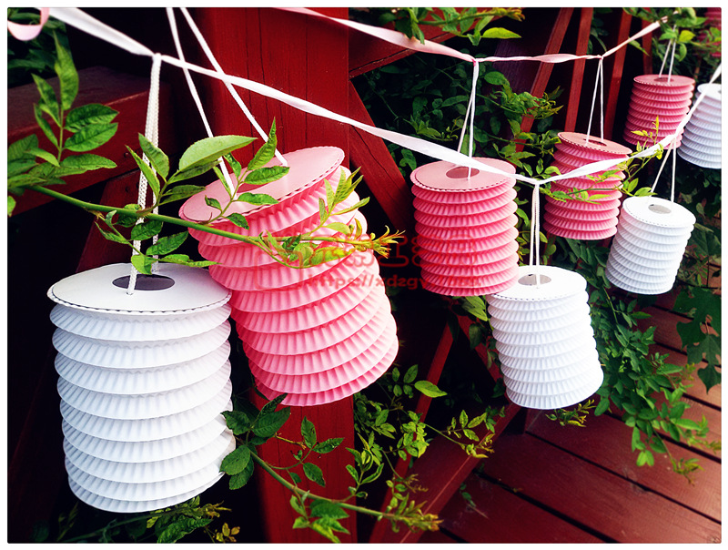 批发风琴纸灯笼串中秋节灯笼万圣节复活节纸灯笼diy折叠西瓜灯笼