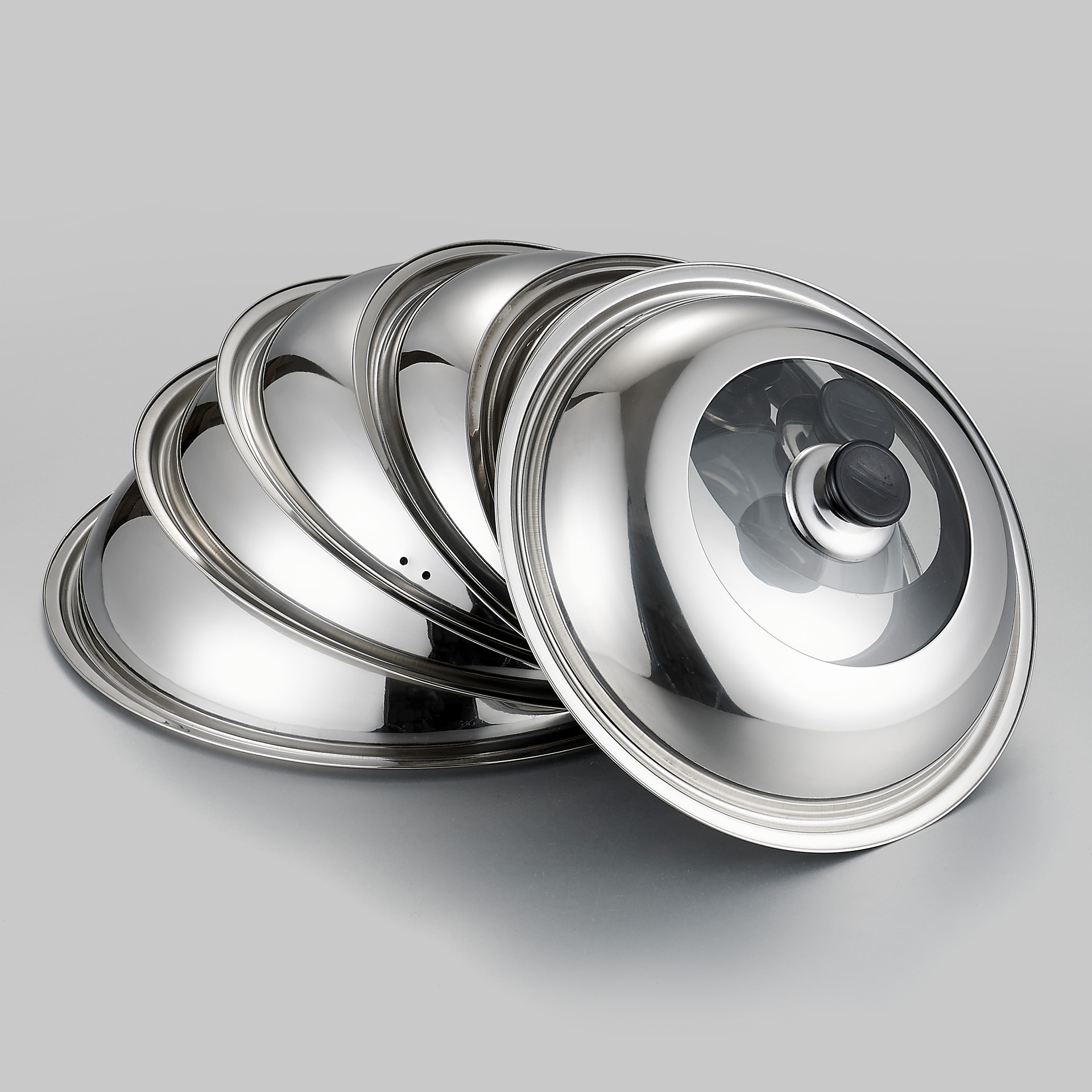 不锈钢无磁可视钢化玻璃盖锅盖 32cm炒菜锅盖 防溢组合盖 高鼓盖