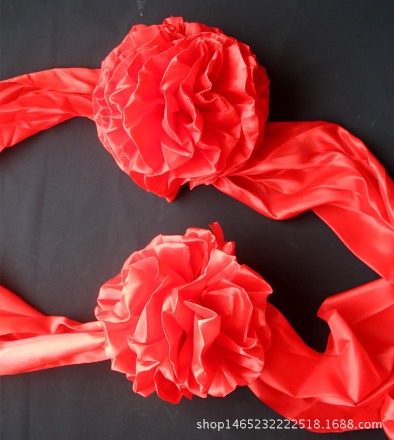 批发开业庆典剪彩绸布大红花 新车装饰结婚剪彩专用圆球大红花