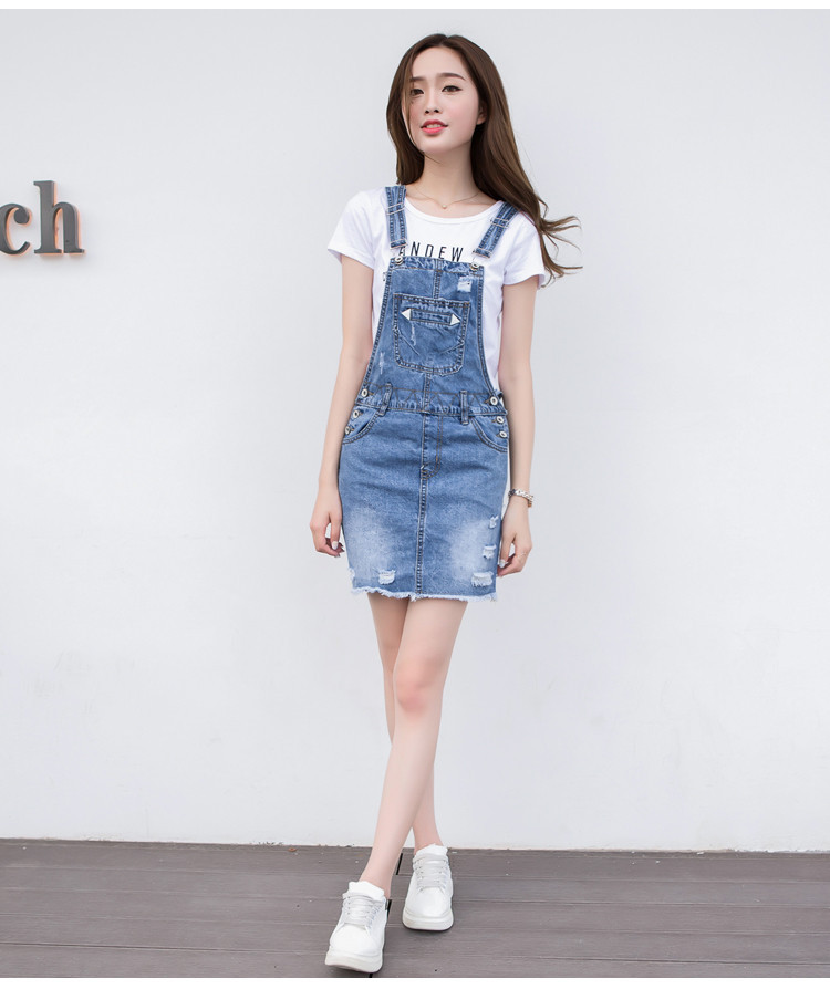 牛仔背带裙女夏季2019新款修身破洞吊带裙连衣裙韩版显瘦学生短裙