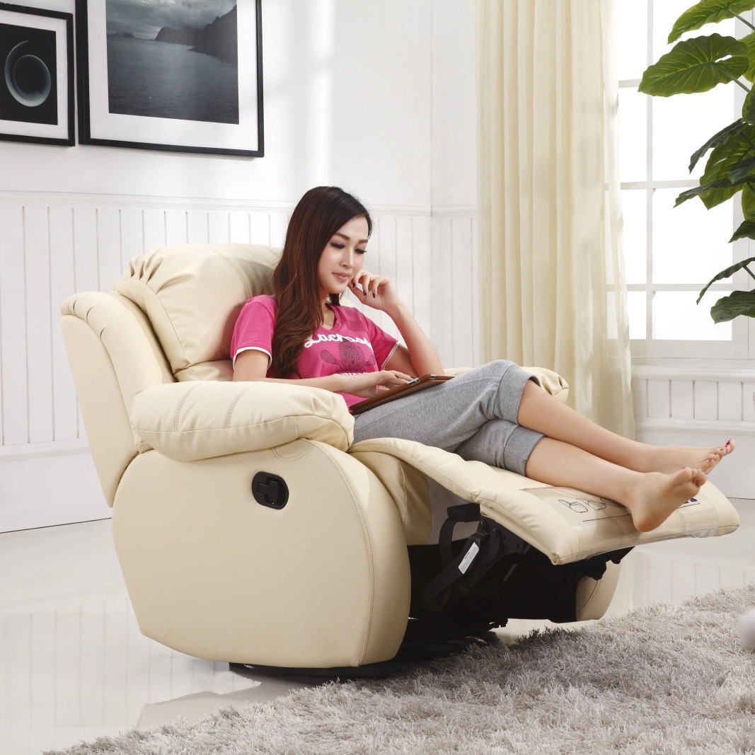 手动伸展功能摇转沙发米白色单人电动按摩沙发家庭影院美甲沙发椅