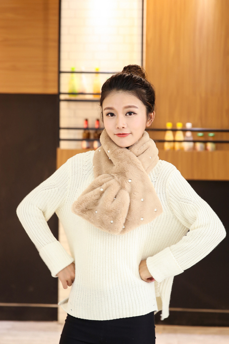2016新款钻石围巾围脖女仿皮草兔毛交叉款可爱甜美毛绒围巾