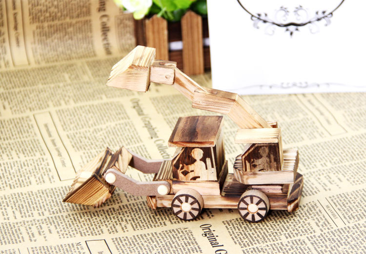 军事模型-厂家直销 木制合体推土机挖土机 木制