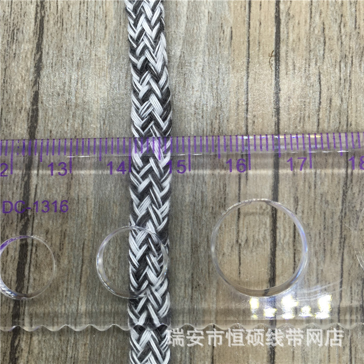 7mm黑白色双层空心涤棉裤腰绳帽绳带皮套头 双色编织涤棉绳子批发
