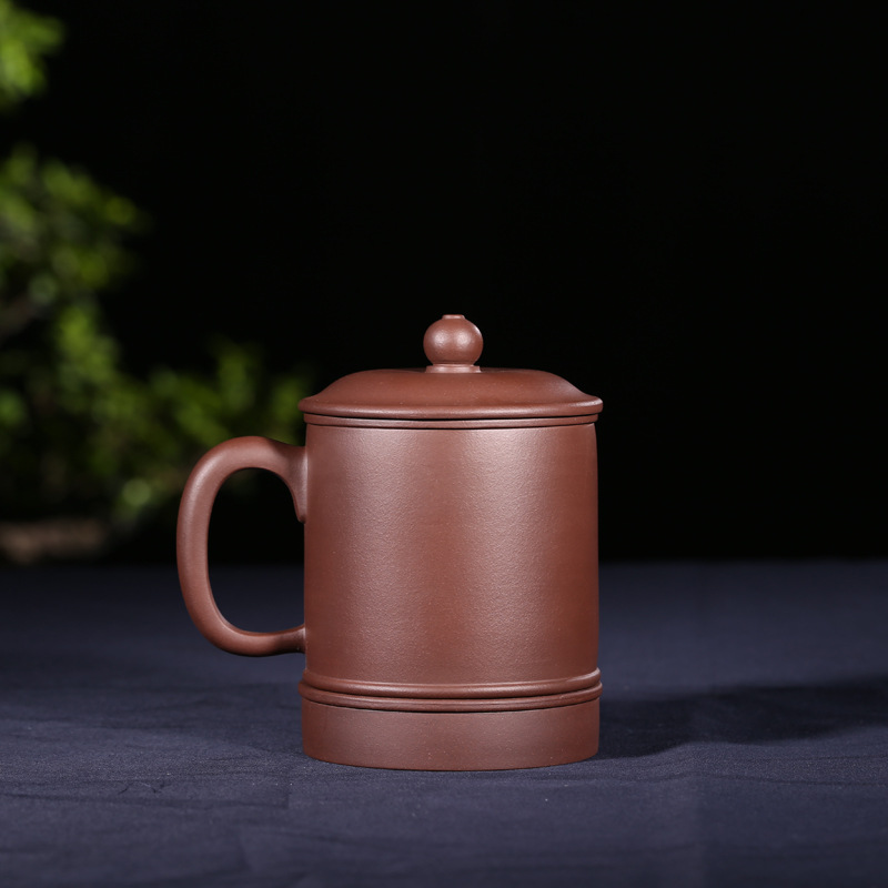 宜兴原矿紫砂礼品logo茶具 清香刻画手工盖杯办公礼品杯养生茶杯