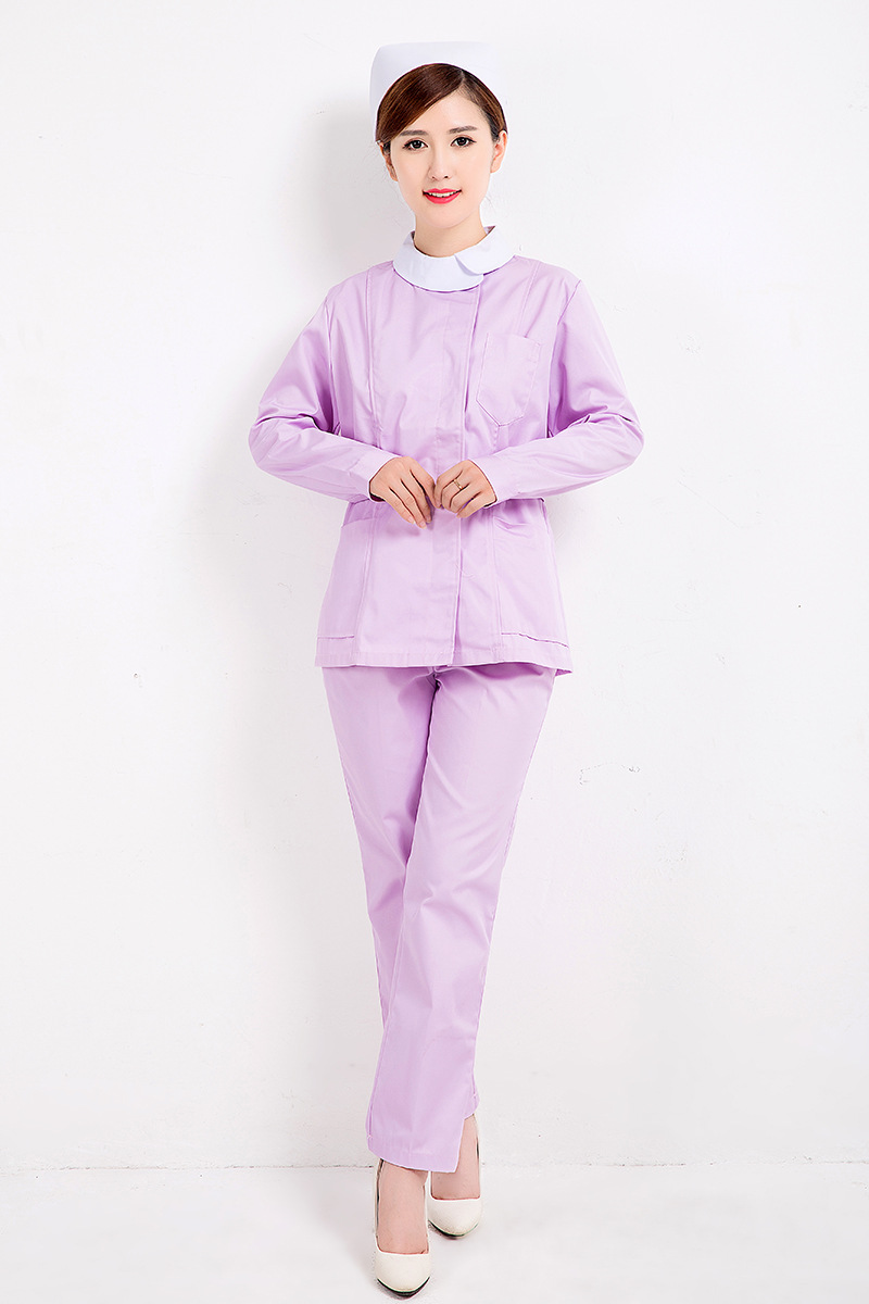 浅紫色护士服分体套装冬装长袖美容服月嫂韩版工作服导医服包邮