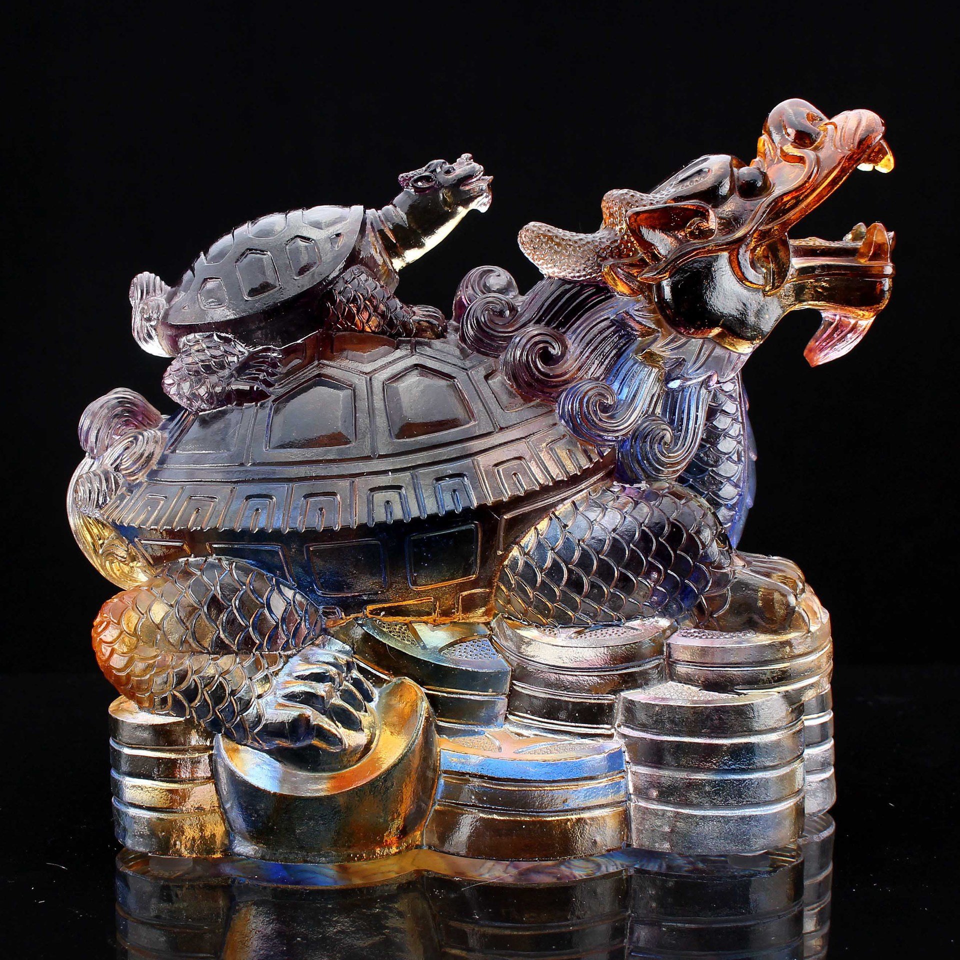 祝寿礼品_祝寿龙龟摆件古法琉璃子母龟大龟背厂家直销