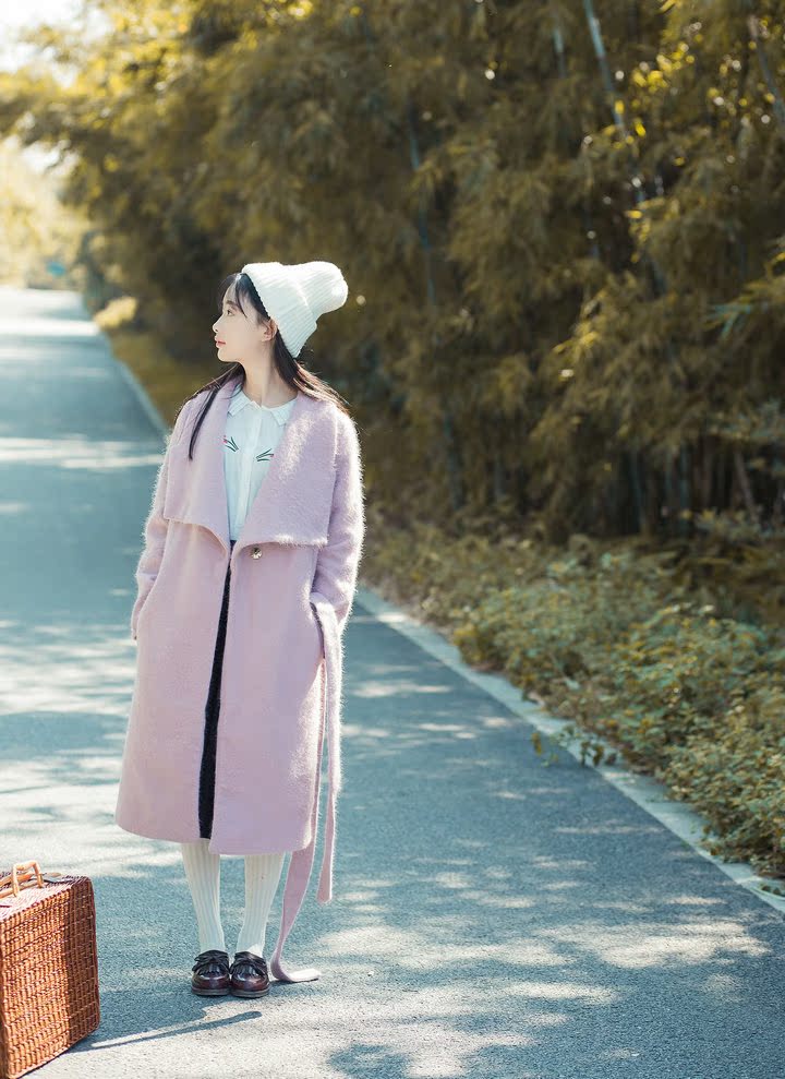 日韩森女系2016冬季小清新文艺韩版翻领夹棉呢子外套呢子大衣