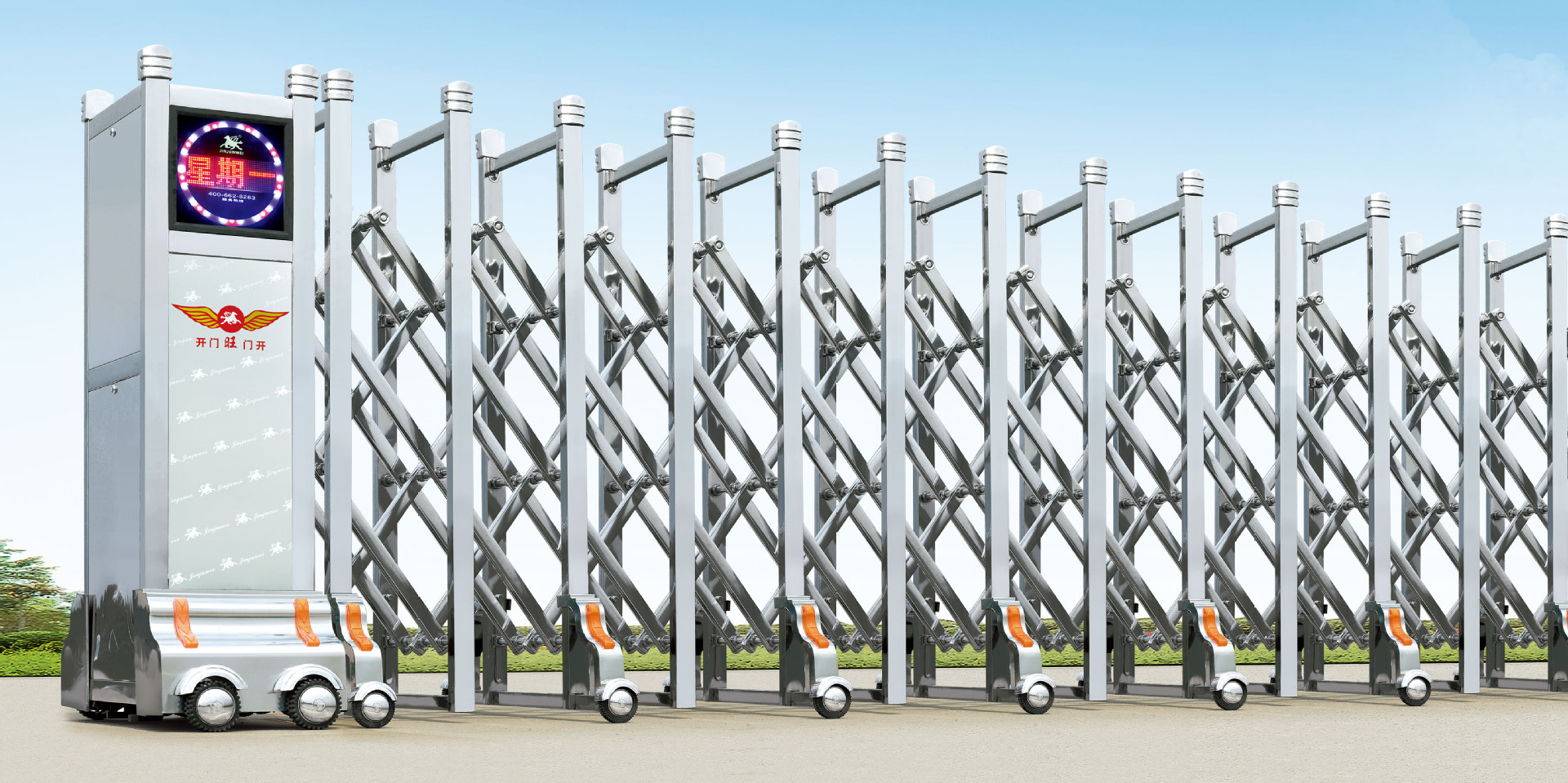 不锈钢电动伸缩门 自动伸缩门学校小区工厂 铝合金伸缩门