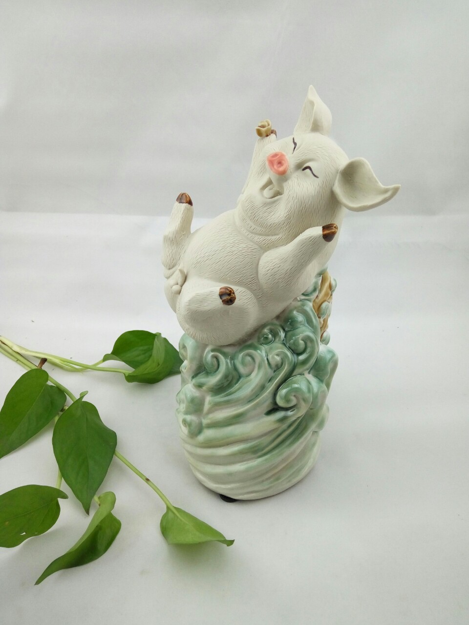 开心猪 猪笼入水 财源滚滚 石湾陶瓷公仔 家居摆设