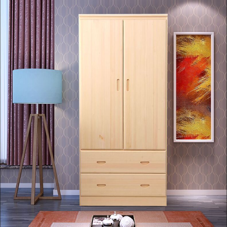 包邮松木实木衣柜衣橱两门双开门小原木色松木家具二门简约现代