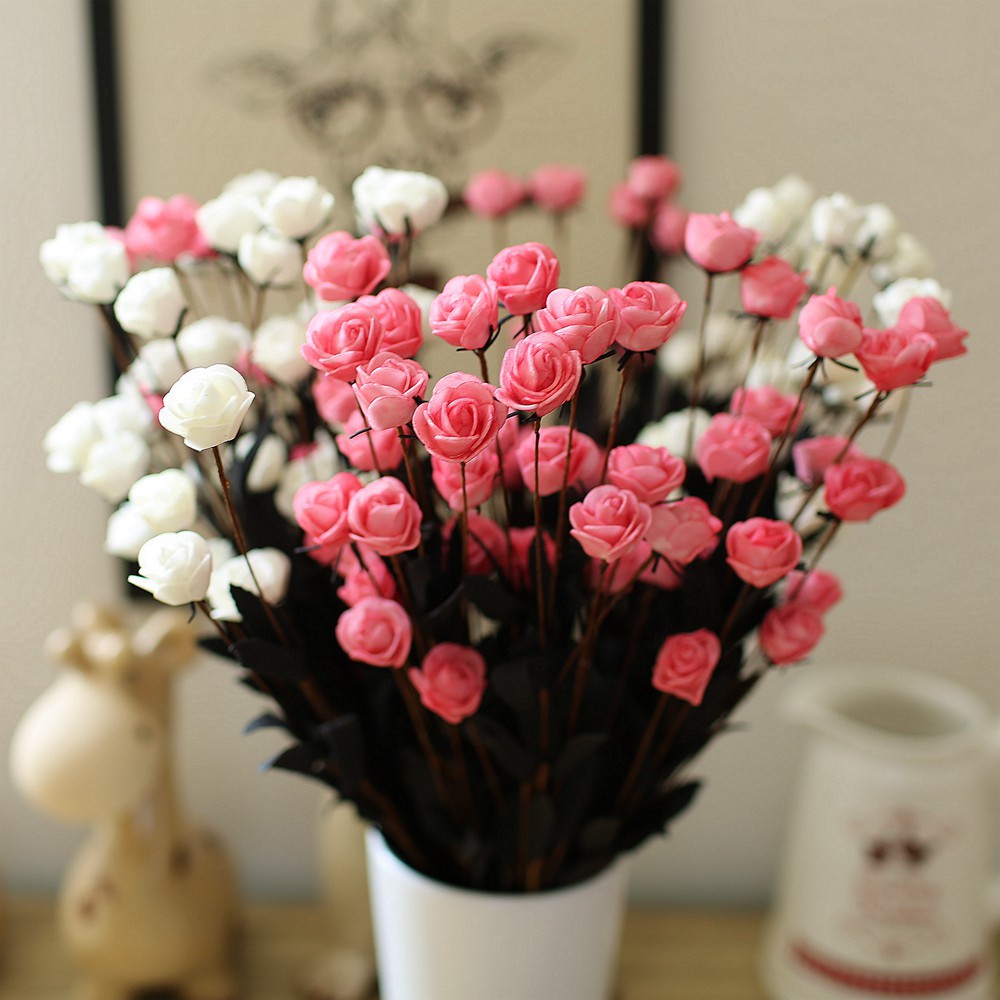 pe_欧式15头串玫 仿真花批发 绢花 假花 欧式装饰 美式田园风格