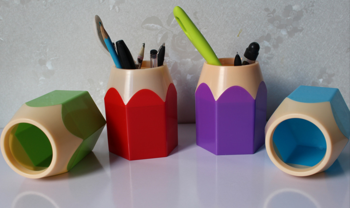 糖果色塑料笔筒铅笔头形状学生笔座可拆卸办