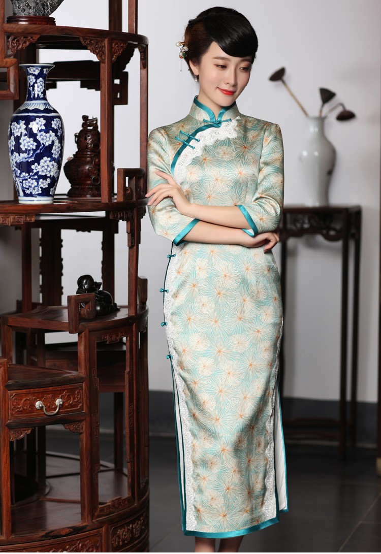 蝶恋2016春夏装新款 时尚改良拼接旗袍裙 复古修身长款.
