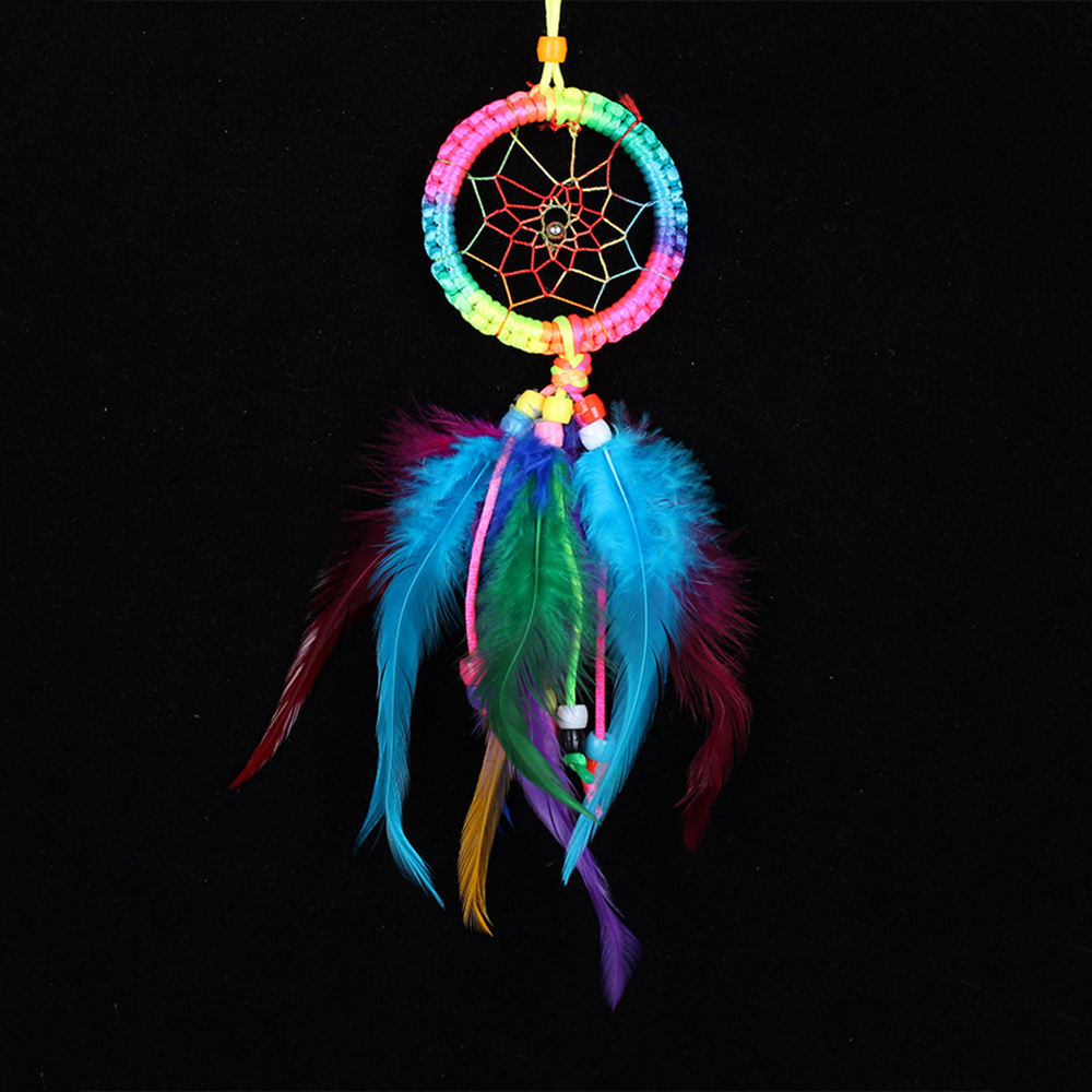 ms8062原创七彩捕梦网 手工编织羽毛饰品 编织家居工艺品装饰挂件