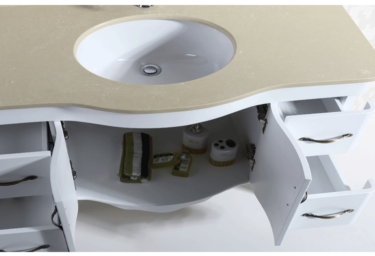 朗森田园浴室柜组合仿古落地 大理石洗漱台面盆卫浴柜粉红象牙白