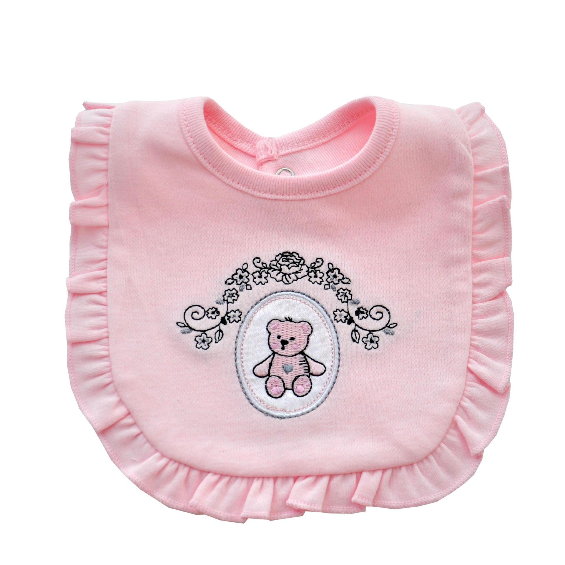 婴幼儿花边围嘴 口水巾 新生儿双层棉绣花围兜 小熊款