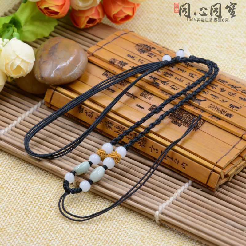 翡翠米珠编织台湾玉线4股编织项链绳 米珠菠萝结挂绳批发