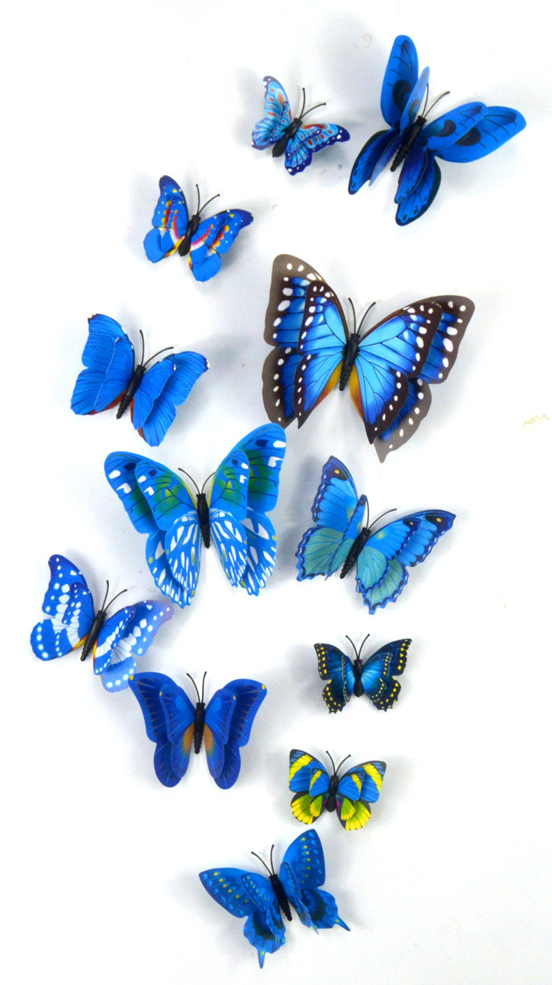 新款3d立体仿真蝴蝶墙贴双层套装家居装饰外贸爆款磁性冰箱贴立