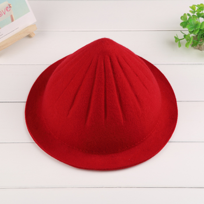 韩国代购尖顶可爱糖果色尖尖羊毛呢毡帽小礼帽子盆帽潮女春夏韩版