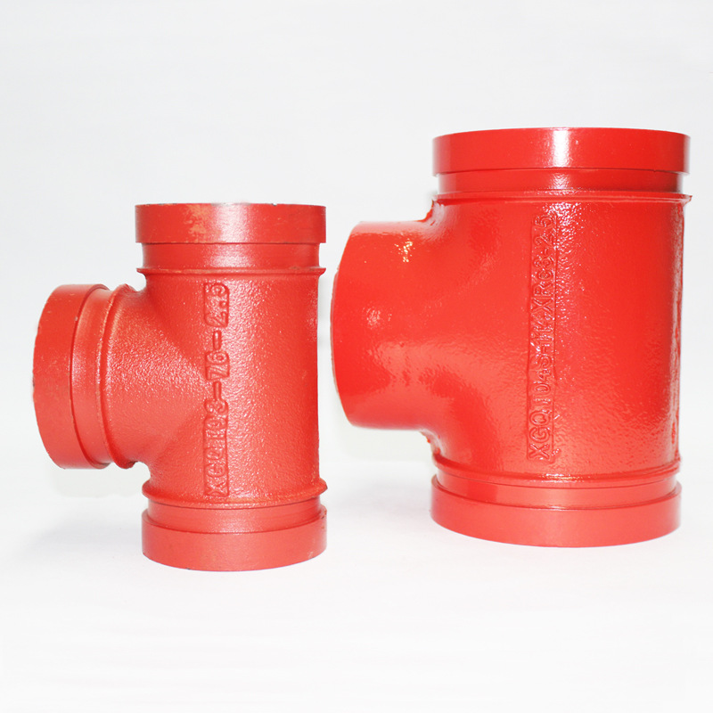 螺纹异径三通消防红色沟槽管件沟槽式管接头螺纹异径三通