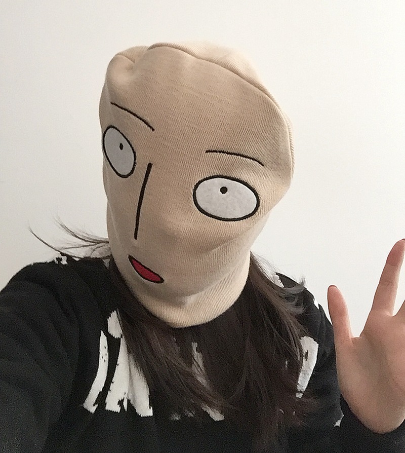 创意搞怪表情刺绣针织套头帽一拳超人日系原宿毛线帽呆萌可爱帽子