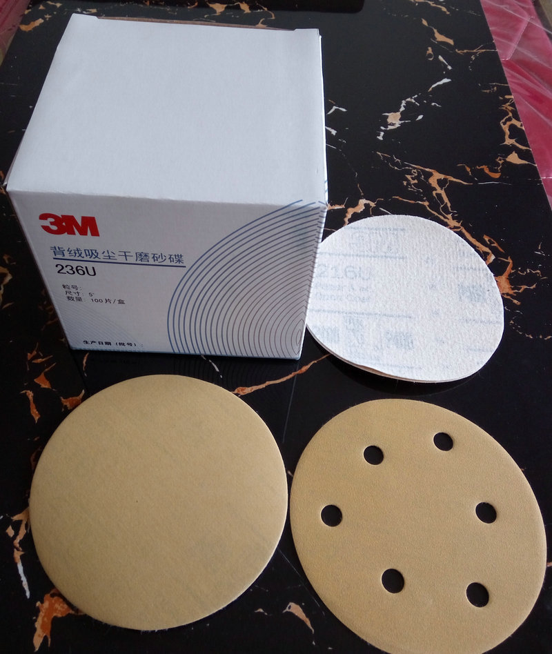 3m236u5寸6孔圆盘气磨砂纸干磨砂纸背绒砂纸 抛光海绵砂全国包邮