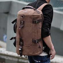 韩版帆布双肩包 男士潮流学生书包青年旅行包 电脑大容量背包