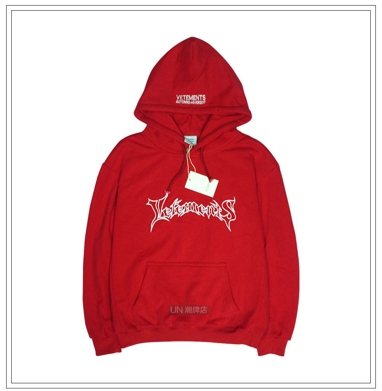潮牌vetements韩国限定gd同款红色卫衣宽松情侣装连帽加绒时装周