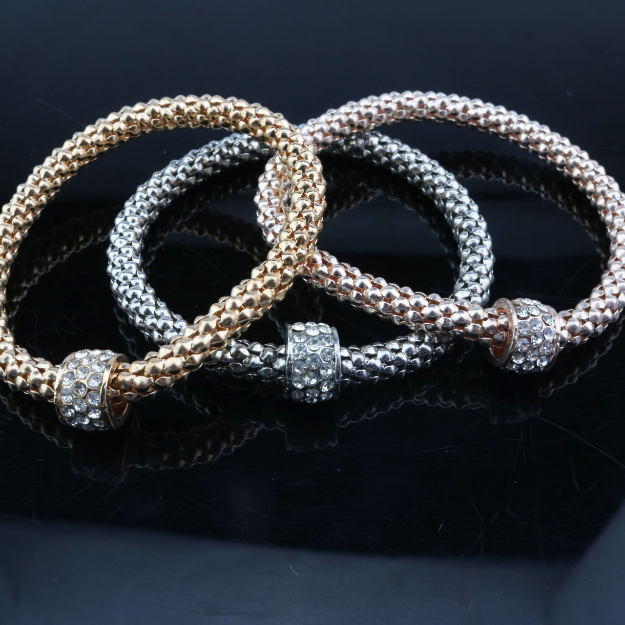 优雅气质女士多层玉米链粗链条镶钻圆珠圈圈手链手镯