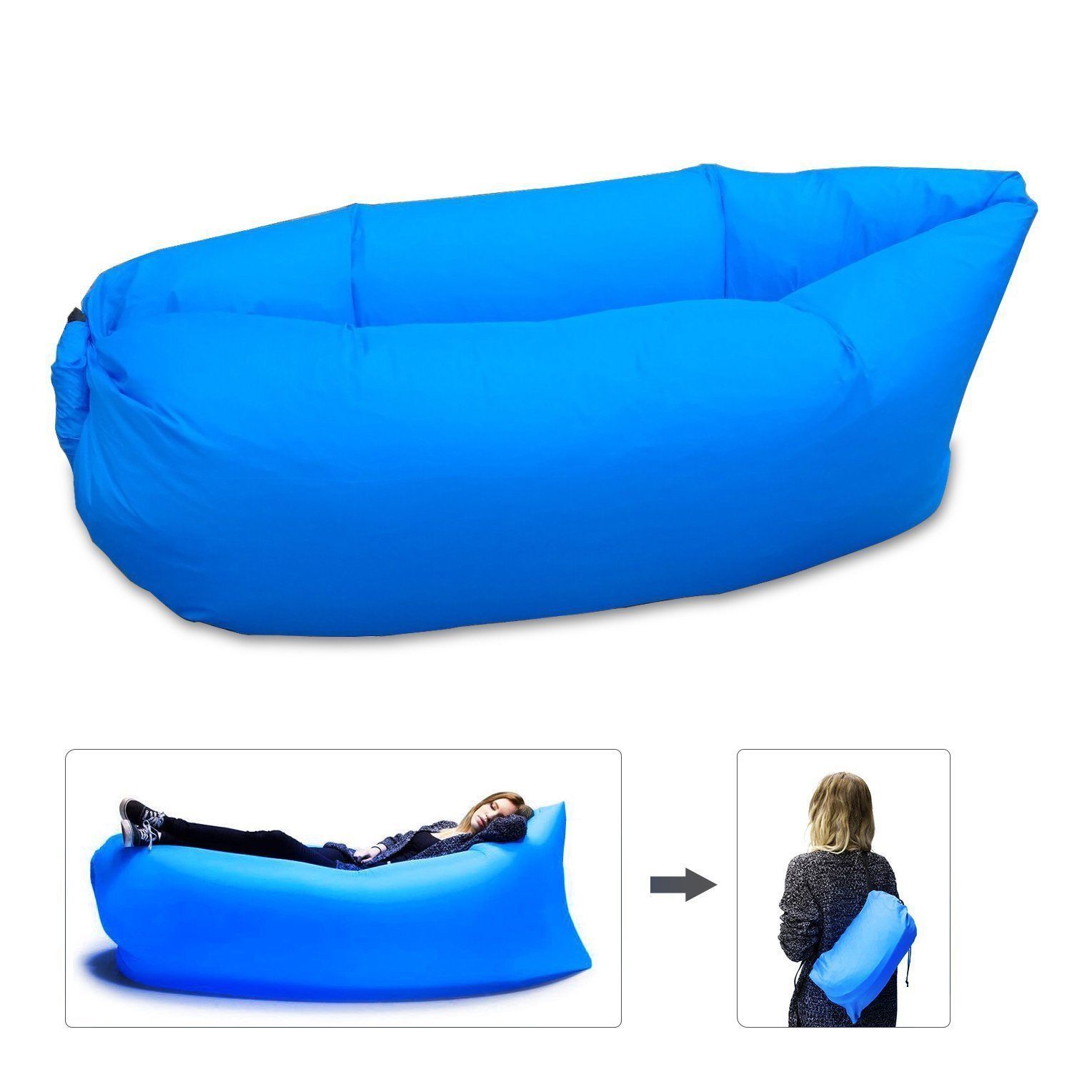 【air lazy bag sofa bed 空气沙发充气床沙滩睡袋便携式懒人沙发】价