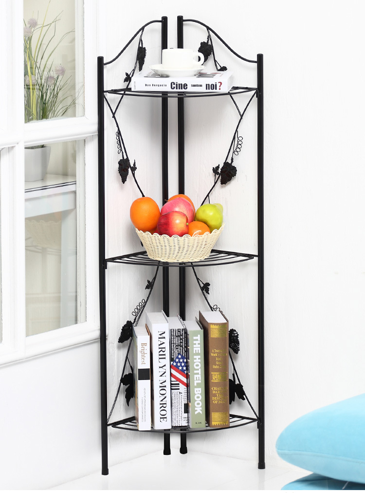 铁艺置物架三层落地角落架客厅书房墙角架三角架金属铁架子转角